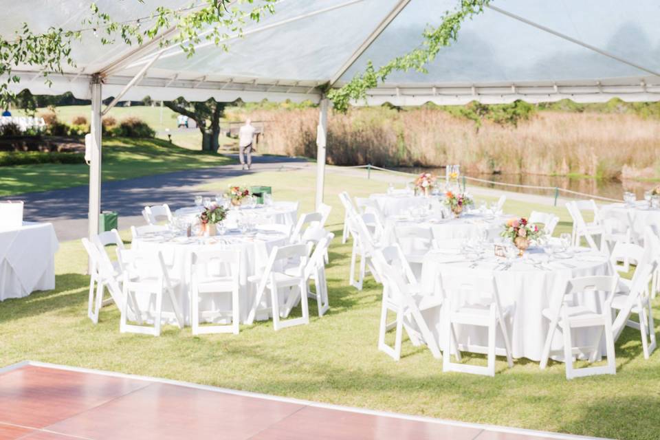 Clear tent with greenery