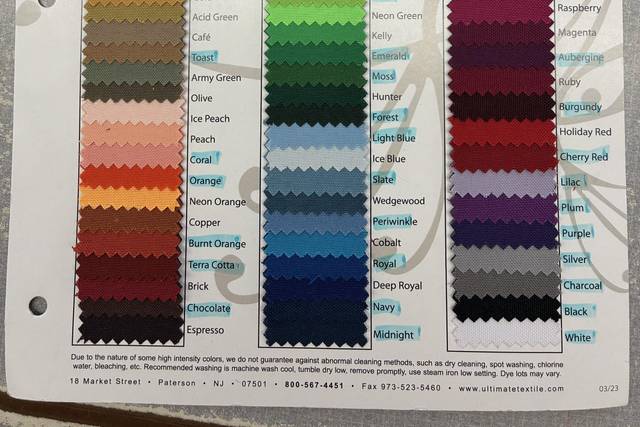 Available linen colors