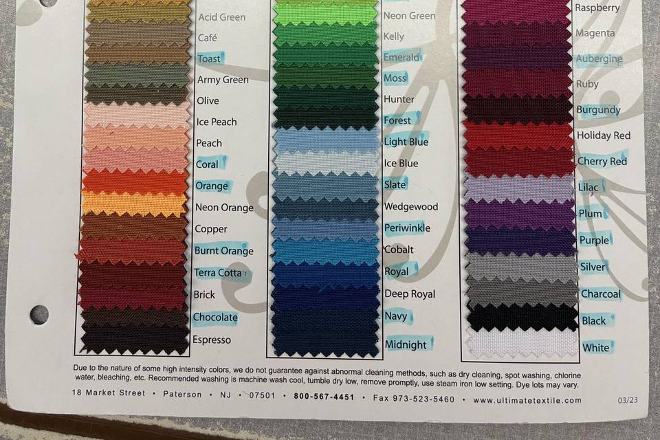 Available linen colors