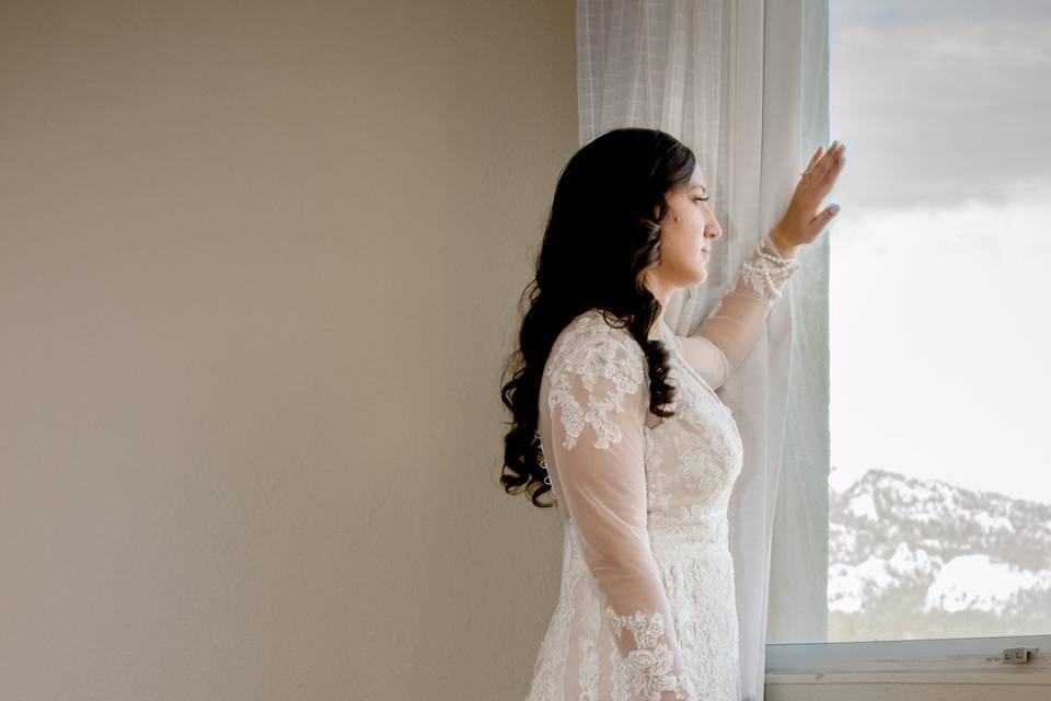 Bride Looking through window