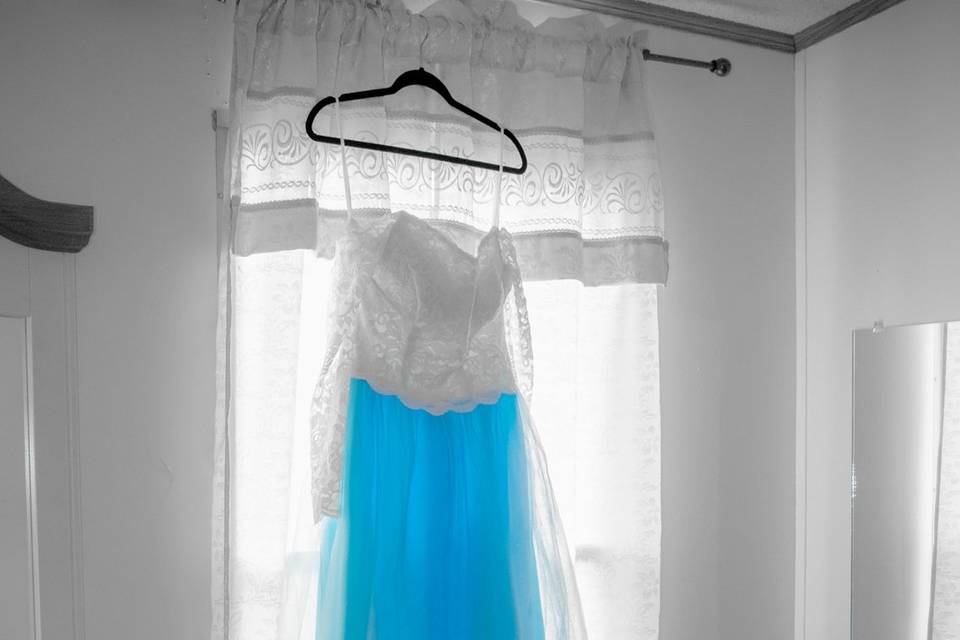 Bride dress hanging