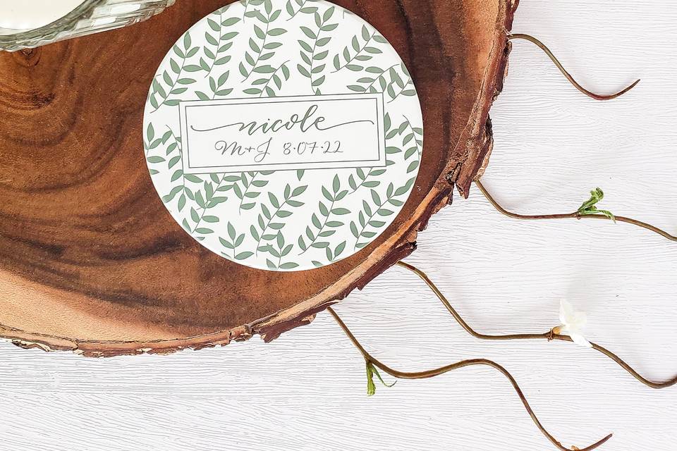 Sage leafy ceramic coaster