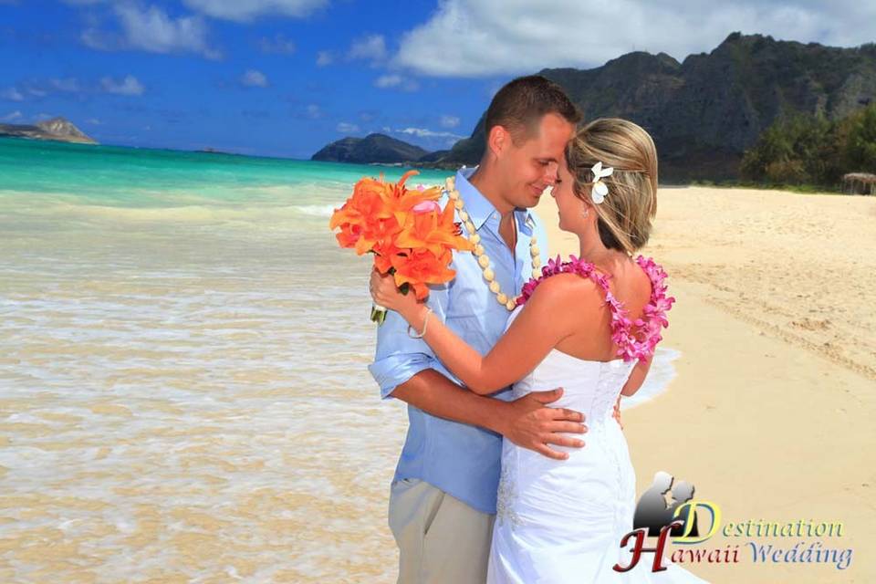 Angel's Bay Wedding.  Caitlin and Cody got married at Waimanalo Beach.  It's one of the best destination wedding places to get married on Oahu in Hawaii.
