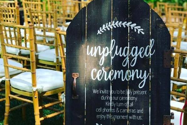 Wood Door Unplugged Ceremony Sign