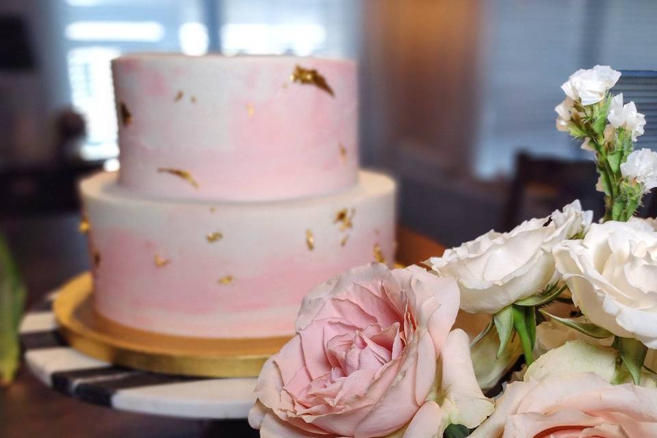 White, Pink & Gold Cake
