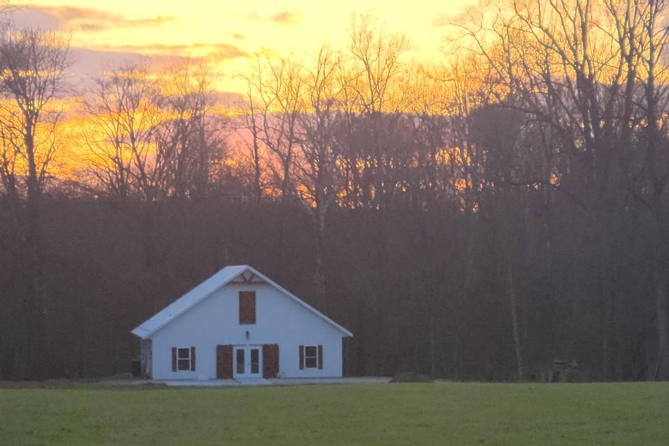 The White Barn at sunset