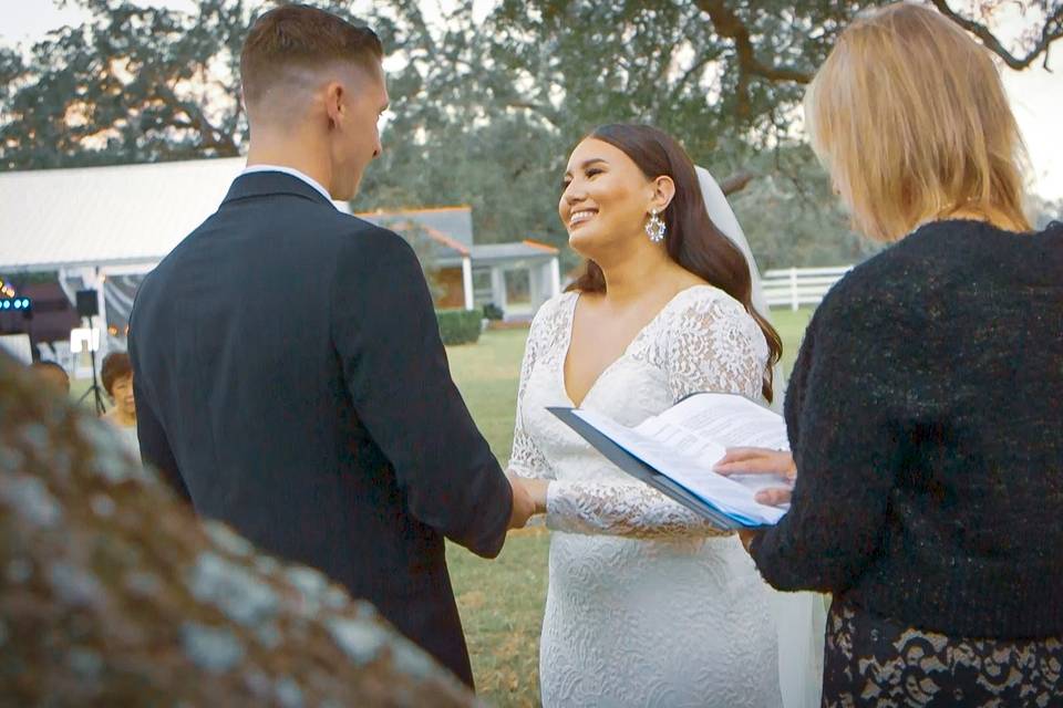 Bride smiling at her groom