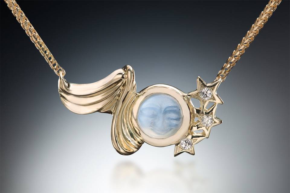 Carved Moonstone Wing Necklace