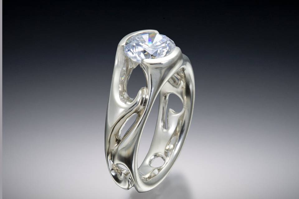 Diamond Solitaire Wave Ring