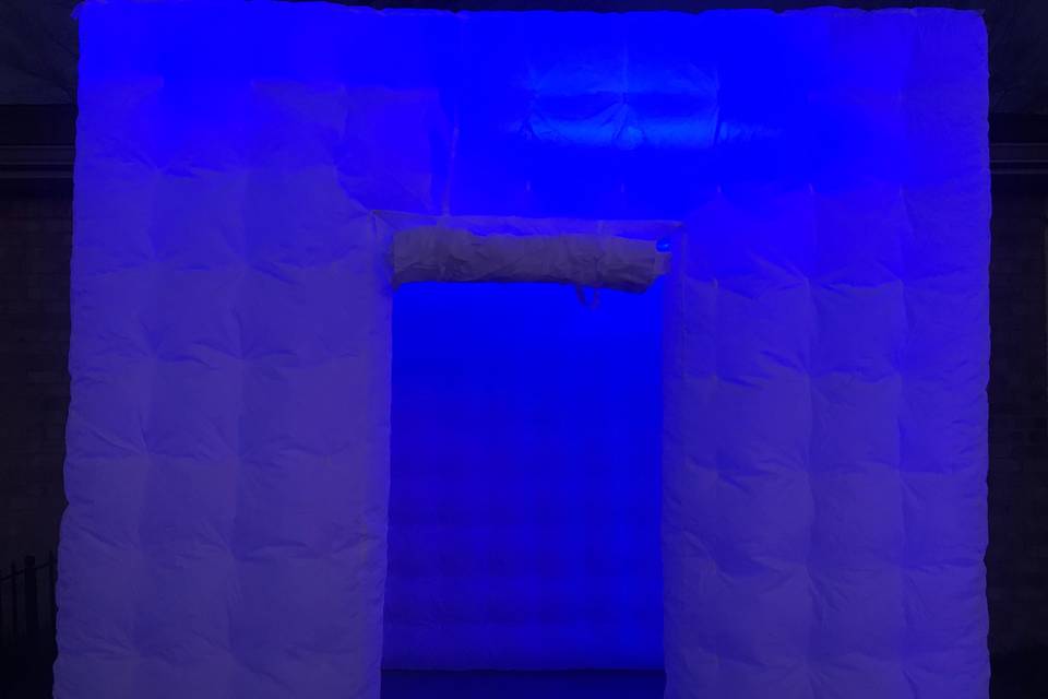 Photo booth with blue LED lights