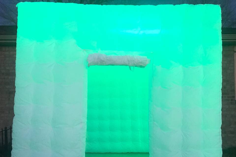 Photo booth with green LED lights