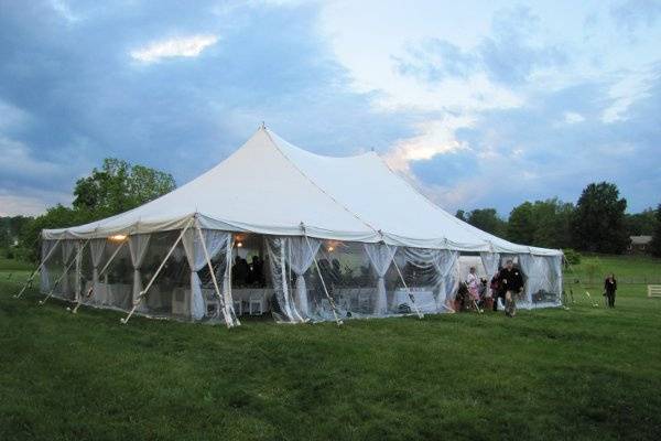 40x60 Pole Tent w/ Clear Sides and Side Pole Drapes