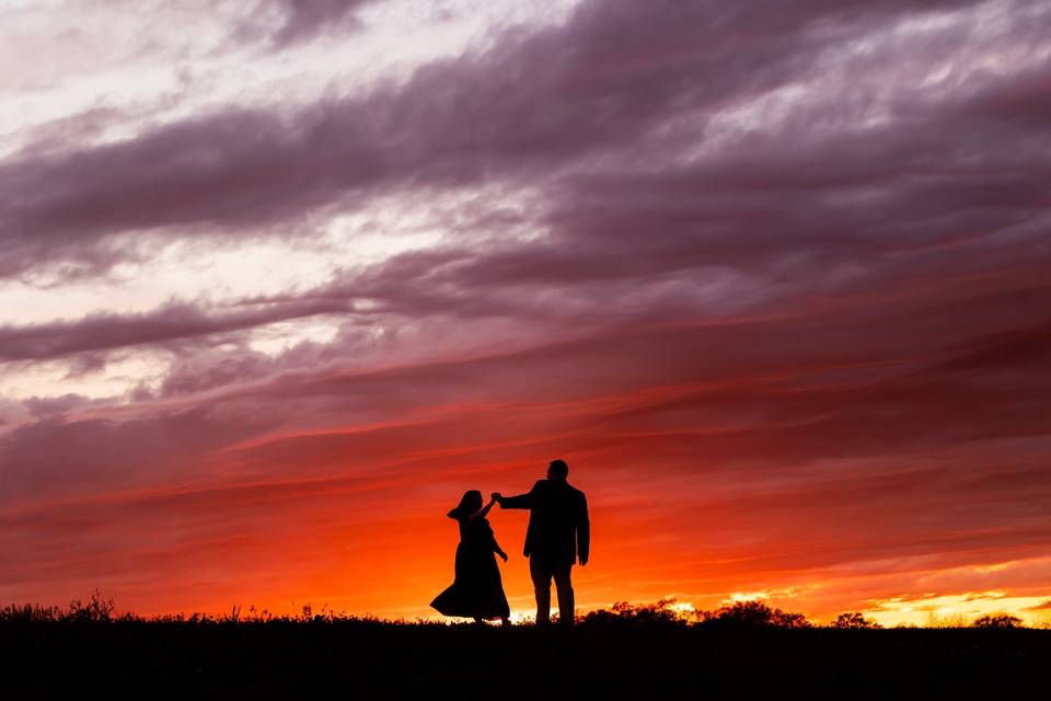 Vibrant sunset engagement