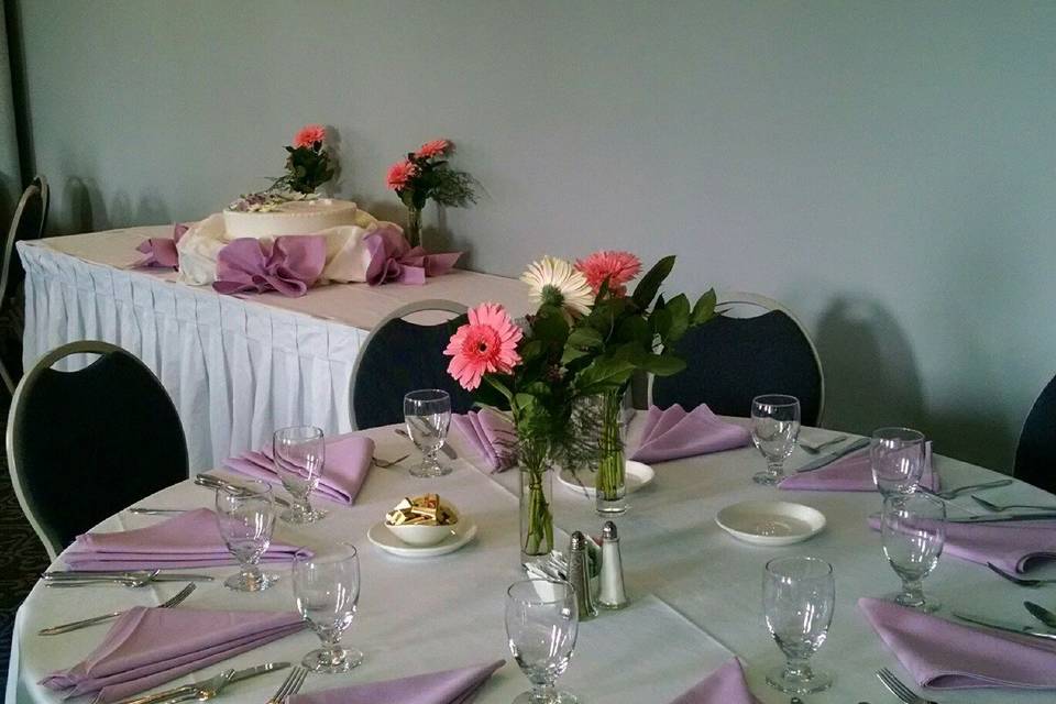 Table setup with flower centerpiece