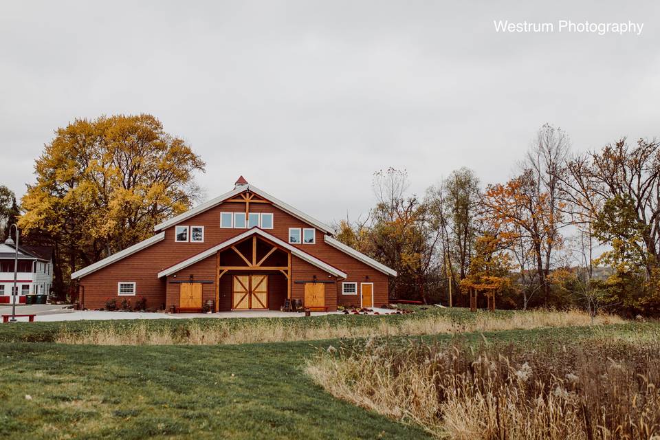 Front of the barn in fall