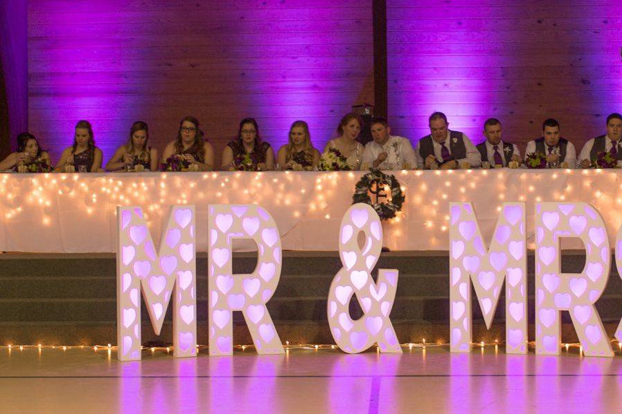 The couple with the bridesmaids and groomsmen