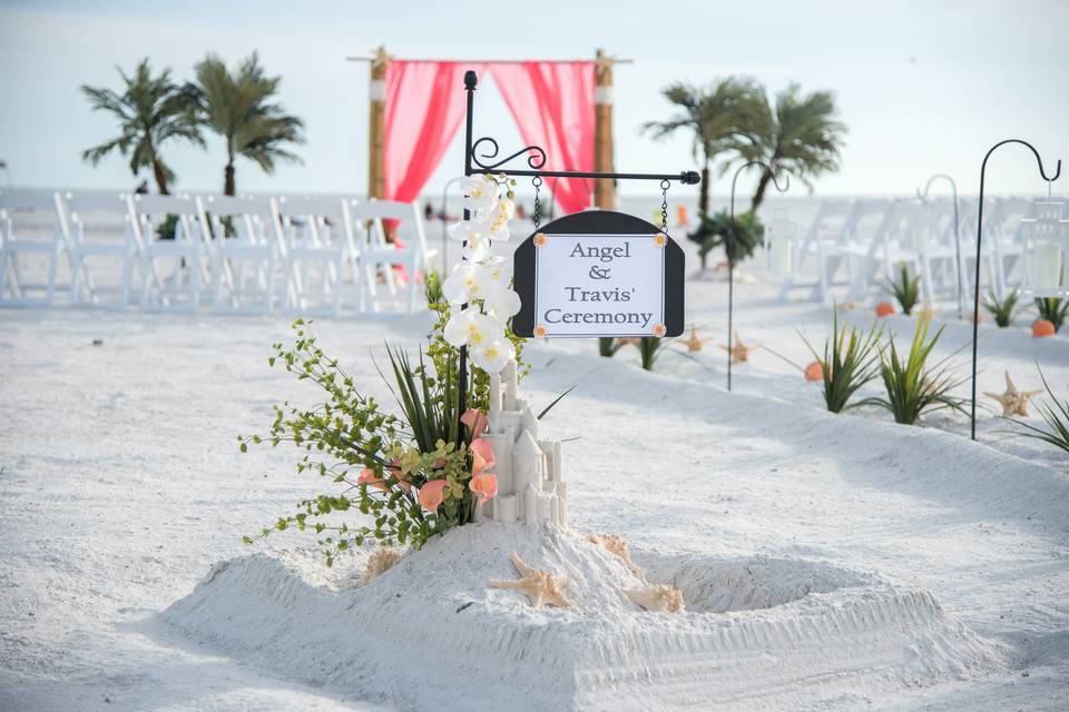 Beach Wedding with Names Sign