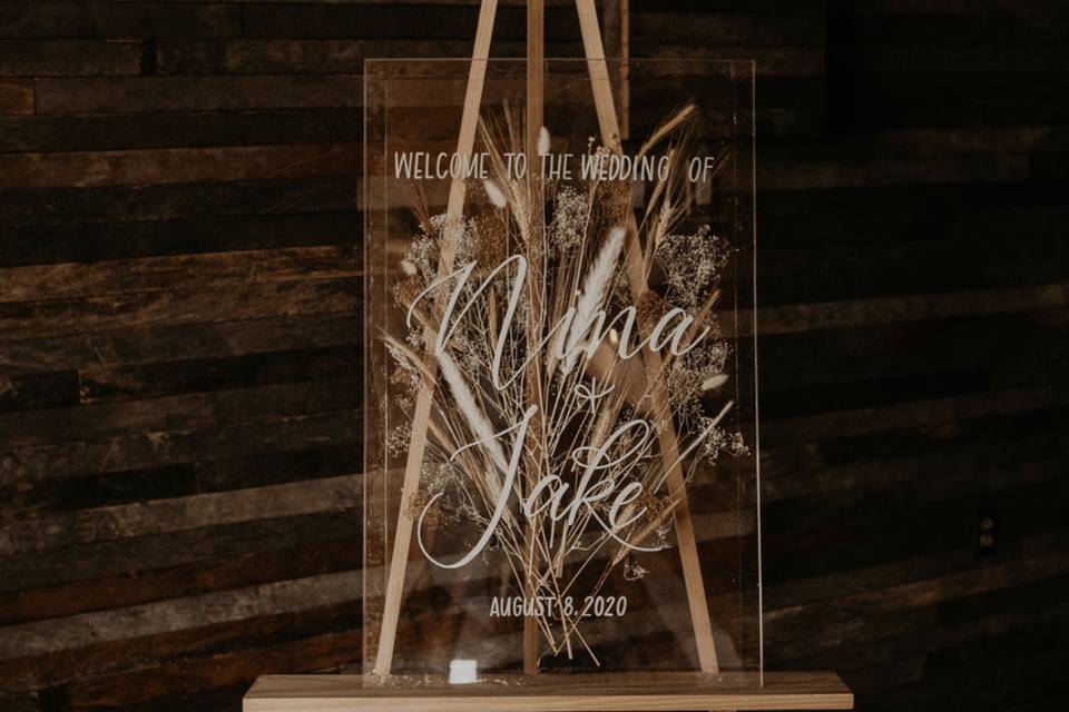 Pressed florals welcome sign