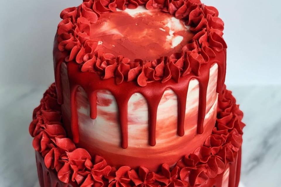 Red drip tiger stripe cake