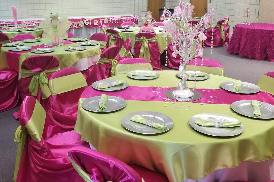 Lime green and pink table settings