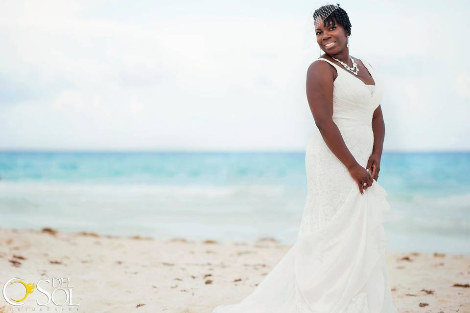 Bride by the beach
