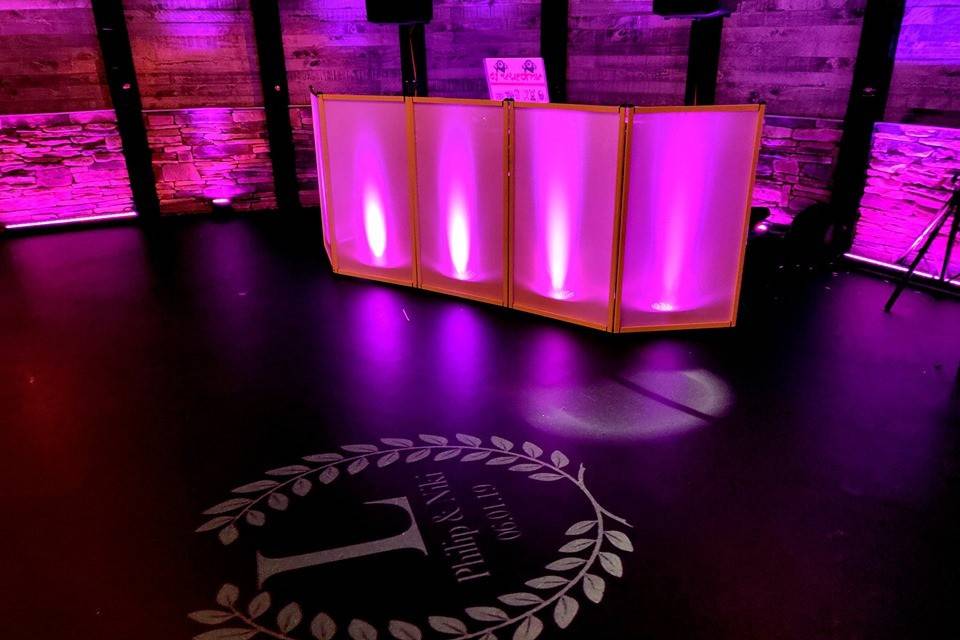 Purple uplighting and monogram