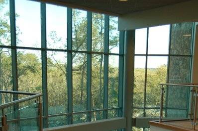 Majestic glass windows at the new Cherokee Conference Center, located where 