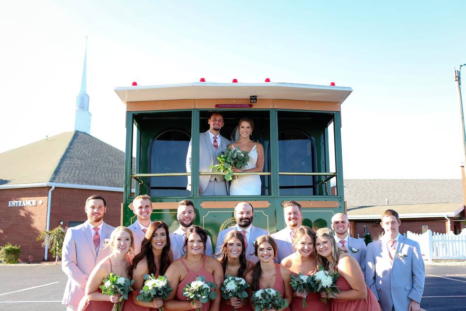 Wedding party outside Trolley