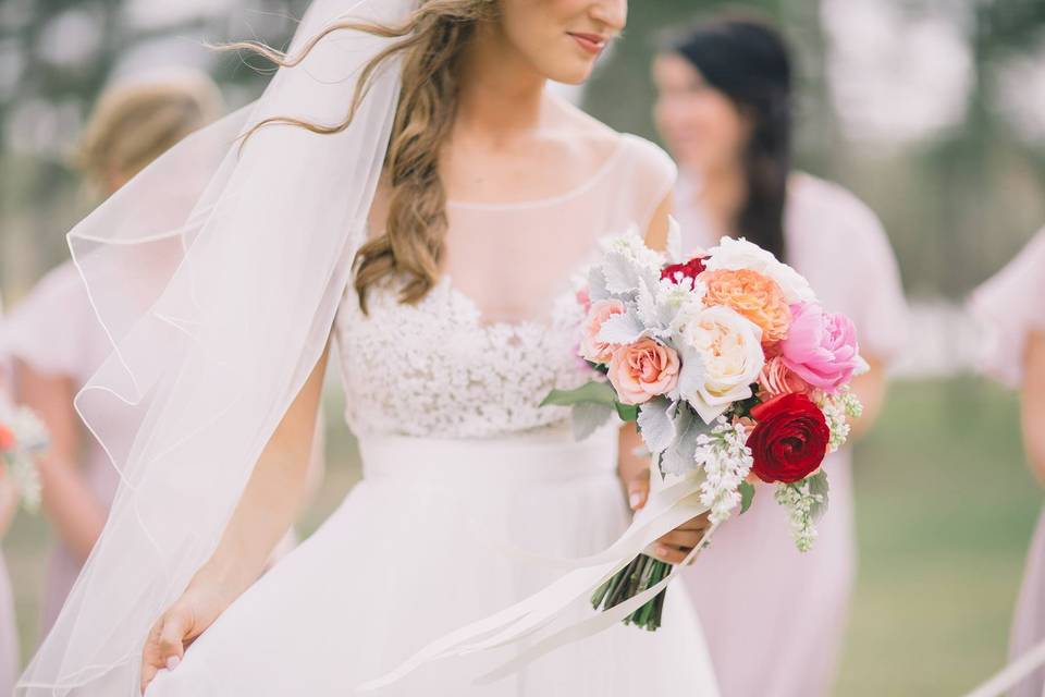 Bridal dress and bouquet