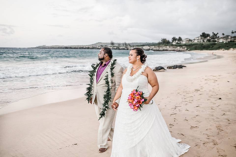 Couple leisurely walk hand in hand​