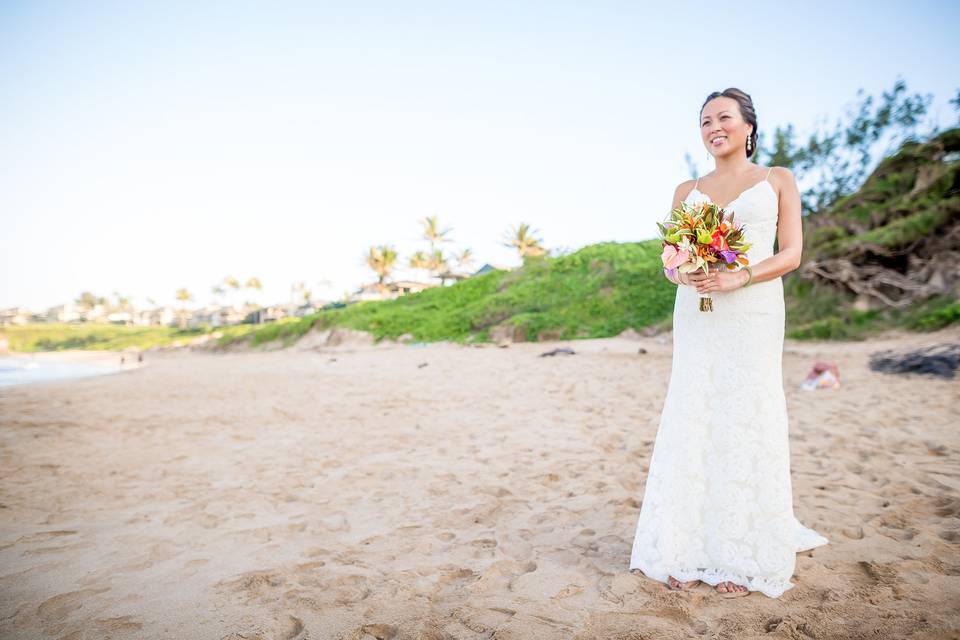 The bride holding her bouquet