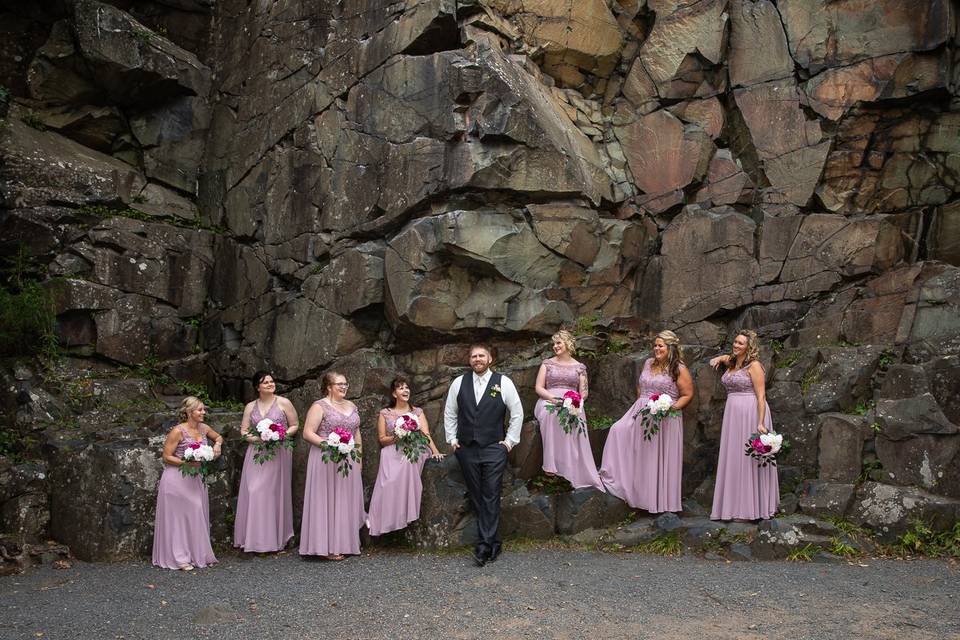 Groom with bridesmaids