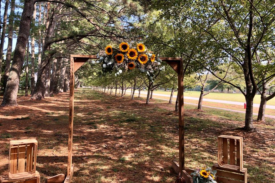 Rustic sunflower arch topper