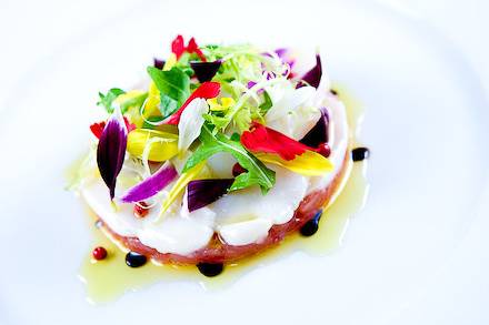 tuna tartare scallop crudo with spring salad