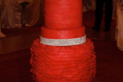 Red Ruffled Ombre Cake with Diamond Band