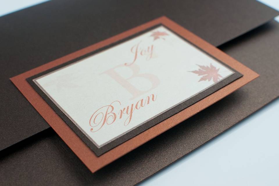 Ivory and Brown Autumn Air Pocketfold Invitation