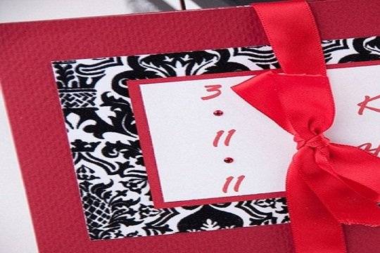 Damask Red and Black Folded Card Invitation