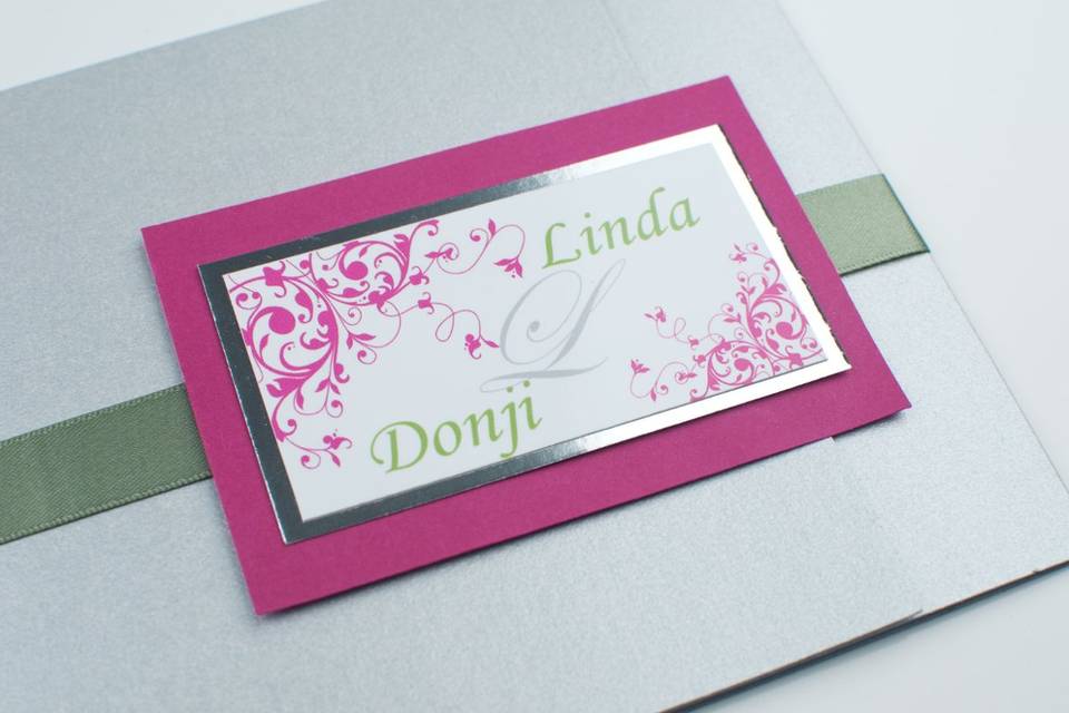 Green and Fuschia Flourish Folded Invitation