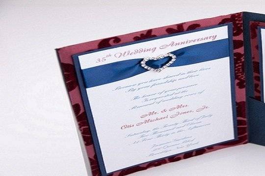 Elegant Burgundy and Blue Pocketfold Invitation