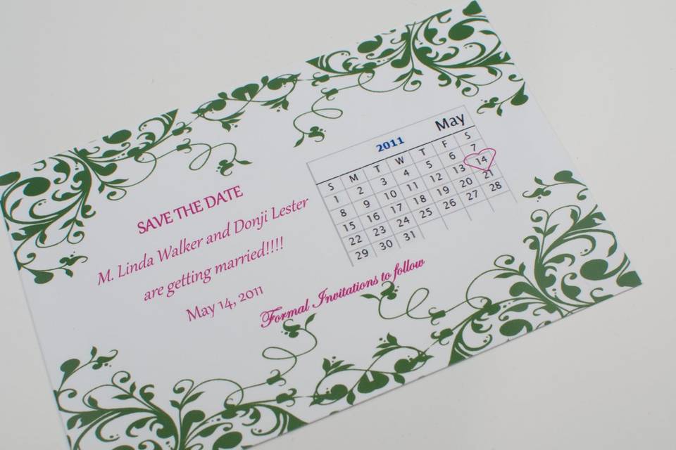 Green and Fuschia Flourish Save the Date