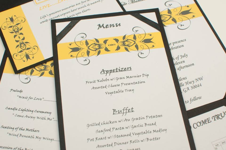 Black and Yellow, Bold and Brilliant Menu Card