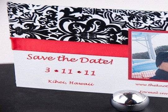 Damask Red and Black Save the Date