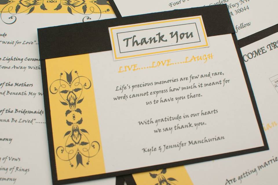 Black and Yellow, Bold and Brilliant Thank You Note