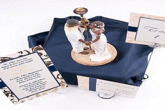 Distinguished Navy Blue and Gold Invitation and Table Number