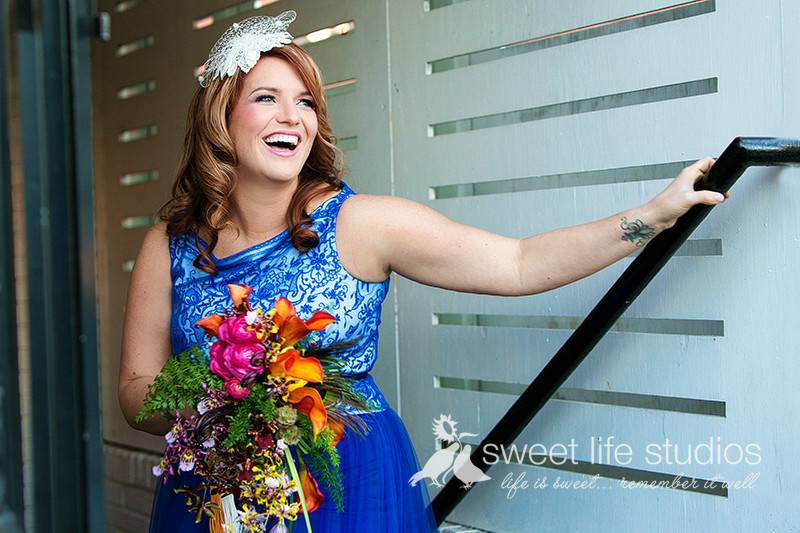 Bride by the stairs