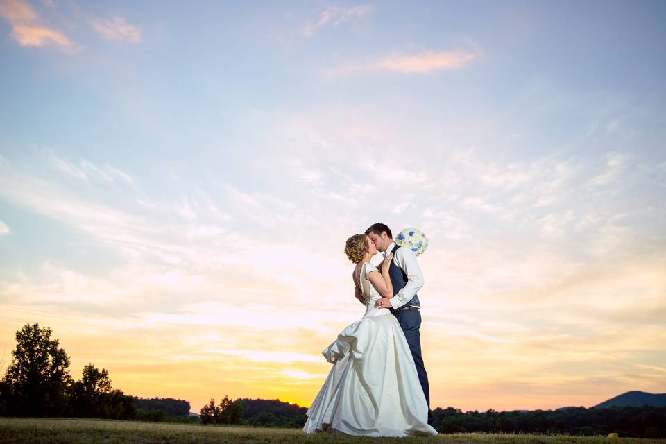 Newlyweds kissing