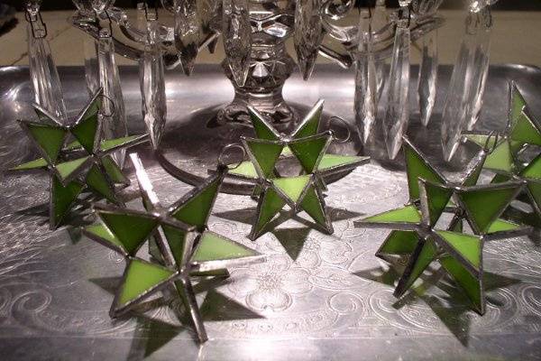 Stained Glass Opaque Peridot Moravian Star Favor.  Designed to either hang or stand. Size: 2.5