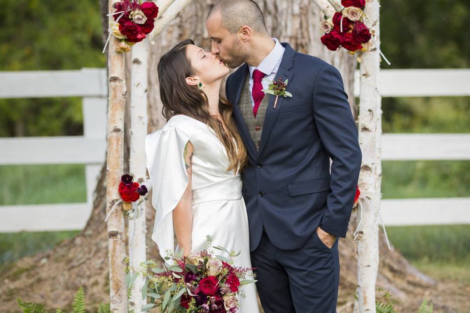 Newlyweds kissing