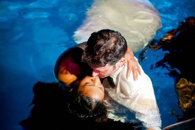 A wedding photo in the water, oh my.