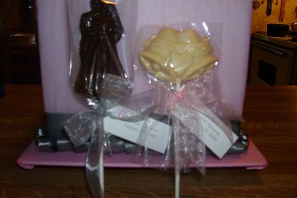 Chocolate pops that I made to go into the cake form along with the tags.